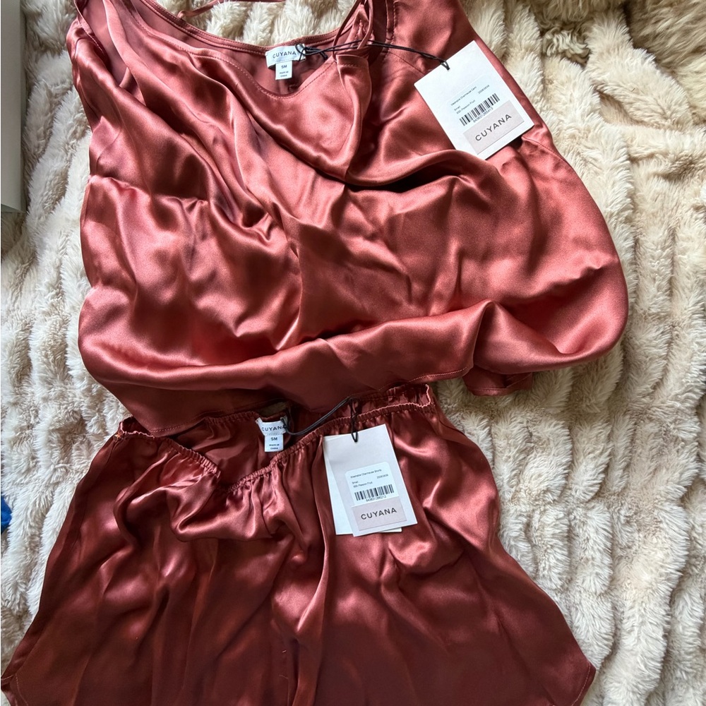 Cuyana Satin Cami & Shorts Set in Rusty Copper